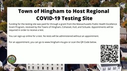 Thumbnail image for Town of Hingham to Host Regional COVID-19 Testing Site